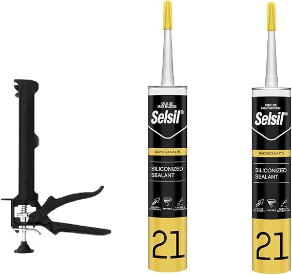 Selsil Beyaz Boyanabilir Silikonize Mastik silikon tabanca seti 500gr x 2 adet silikon ve tabancası Seti