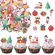 60 Pack Edible Christmas Cake Topper Edible Wafer Paper Santa Snowman Christmas Cake Pick Edible Christmas Xmas Festival birthday Cake Decoration Party Supplies