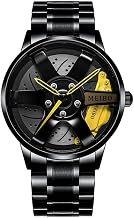 Men Sports Watch with 3D Hollow Wheel Design Waterproof Stainless Steel Watch for Car Wheel Watches