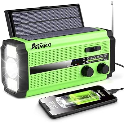 AIVICA 5000mAh18500mWh Emergency Hand Crank Radio with 2 Solar Panels,Portable AM FM NOAA Weather Radio,Rechargeable Battery Powered Radio,USB Charger,SOS,Flashlight,Reading Lamp for Home Outdoor