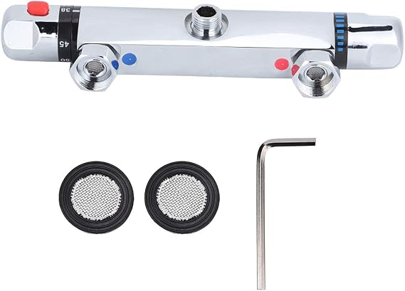Thermostatic Mixing Valve Wall Mount, Modern Chrome Thermostatic Shower Mixer Bar Replacement Valve Outlet Bathroom Accessory for Home Hotel