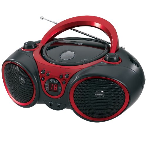 JENSEN CD-490 Portable Stereo CD Player with AMFM Radio and Aux Line-in, Red and Black