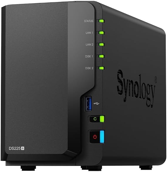 Synology 2-Bay DS225+ Quad CPU 2GB Memory 2.5GbE-NIC NAS Kit for Standard Users, Field Lake, Phone Support and DiskStation