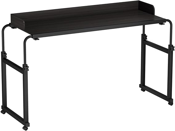 Overbed Table with Wheels,Height Adjustable Mobile Bed Desk,Standing Workstation Laptop Cart, Rolling Over-the-Bed Laptop Desk with Raised Baffle,Home Office Bedroom Hospital Workstation Table Black