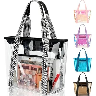 Fammart Clear Bag for Stadium Events, 12x6x12 Jelly Tote Bag for Women with Zipper for Beach Sports Concerts Work