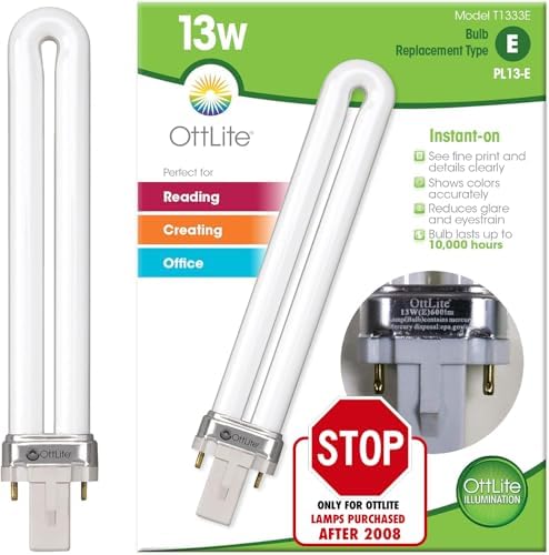 OttLite 13W Replacement Tube - ONLY 13W Lamps Purchased After 2008 - Electronic Ballast Bulb - Compact Fluorescent Light Replacement - Type E Bulb