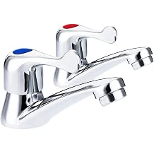 Bathroom Taps, Pair of Basin Taps Chrome, Thickened and Lengthened Bathroom Faucet Set, Hot and Cold Faucet for Balcony Basins