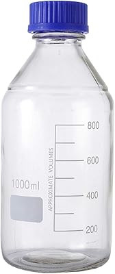 Moonetto 4 Pieces 1000ml Graduated Round MediaStorage Glass Bottle With GL45 Blue Polypropylene Screw Cap