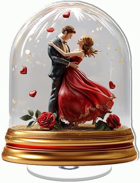 YLUYINOM 2D Flat Acrylic Countertop Decoration, A Music Box with A Couple Dance Style, Christmas Tabletop Decoration, Holiday, Party & Living Room Decor, Rotatable, with Base