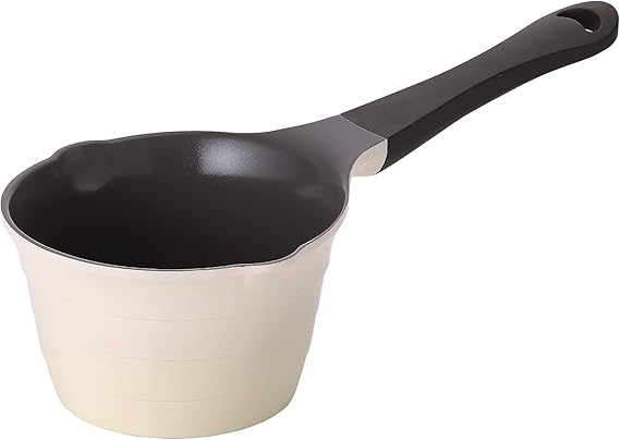 Neoflam 1qt Saucepan Butter Warmer Milk Boiling|Melting Pot, Ecolon Healthy Ceramic Nonstick Coating PFOA-free, 2 Pour Spouts, Dishwasher Safe, Ivory