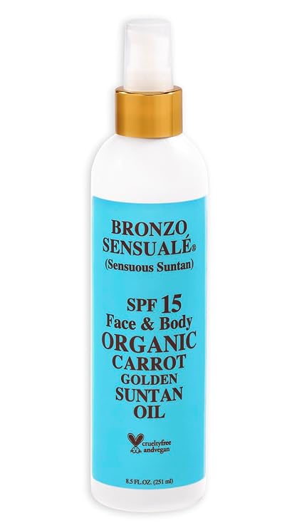 SPF 15 Sunscreen Protective Golden Tanning Organic Carrot Oil 8.5 Ounces | Luxurious, Fast-Absorbing Carrot Suntan Oil, For All Skin Types, Safe, Glowing Tan