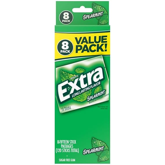 EXTRA Gum Spearmint Sugarfree Chewing Gum Bulk, 15 Count, 8 Pack
