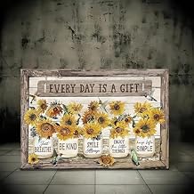 Rustic Farmhouse Sunflower Canvas Wall Art Hummingbird Mason Jar Prints Every Day Is A Gift Vintage Country Inspirational Quote Decor for Livingroom Office Bedroom Kitchen Wall Decoration 12x16Inch