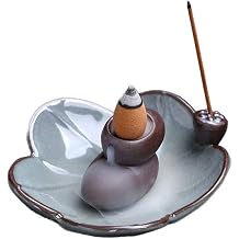 Backflow Incense Holder Ceramic Waterfall Incense Burner Incense Stick Holder Home Decor with 60 Backflow Incense Cones + 30 Incense Stick