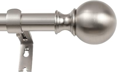 Brushed Nickel Window Treatment Curtain Rods, 72 to 144 Inch, 1-Inch Diameter Thicken Single Telescoping Decorative Rods with Round Finial