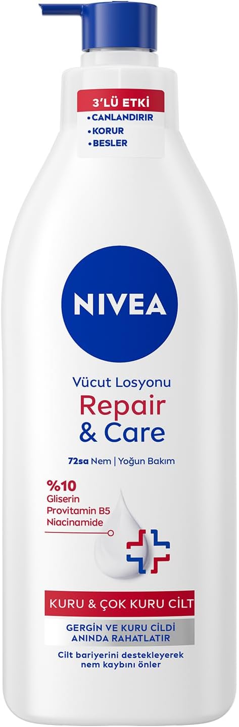 NIVEA Intensive Moisturizing Repair & Care Body Lotion 400ml, 72 Hours Moisturizing, Special for Itchy and Sensitive Skin, Repairing, Glycerin, Pro Vitamin B5,Niacinamide, Dry Skin