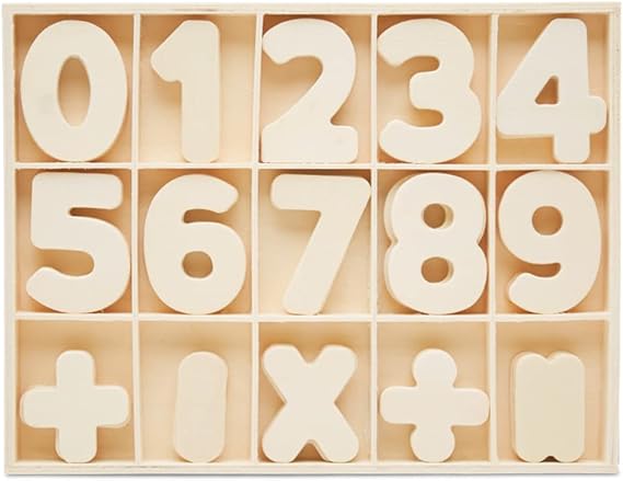 Wooden Shapes, Numbers Wood Cutouts, Set of 24 Pieces, 4 Pieces Per Shape, for Sorting, Coloring and Painting