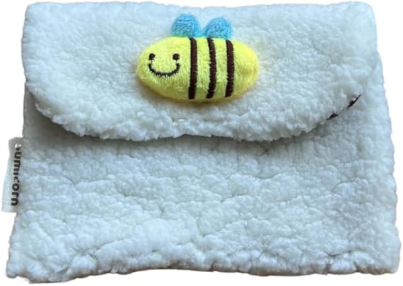 Arı Peluş Pötikare Astarlı Yıkanabilir Çıtçıtlı Kadınlar için Ped Çantası,Mini Kozmetik Makyaj Çantası,Ped Kesesi,Cüzdan,Kartlık