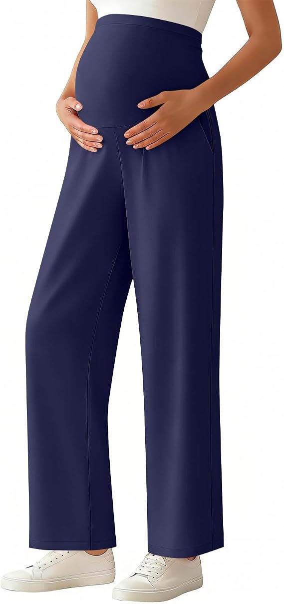 Maternity Trousers Over Bump UK Stretchy Pregnancy Yoga Pants Women's High Waisted Bottoms Soft Belly Support Sweatpants with Pockets Lounge Work Trousers Casual Loose Joggers