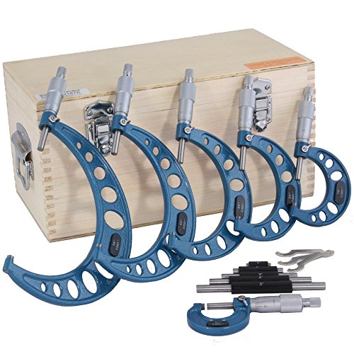 Anytime Tools 0-6 Premium Outside Micrometer Machinist Tool Set Round Frame 0.0001 Precision Vernier Scale with Carbide Tips