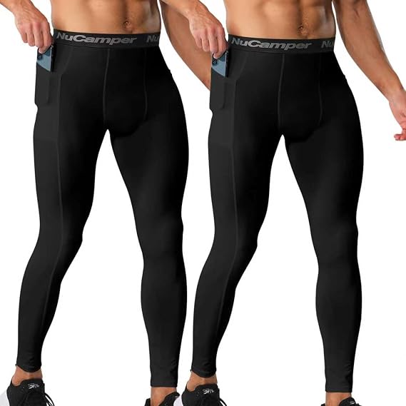 NuCamper Men's Compression Pants with Pocket for Workout Sports | Running Leggings,Performance Athletic Tights,Base Layer, Breathable, Quick dry, Wicking Sweat,Basketball,Football, Yoga