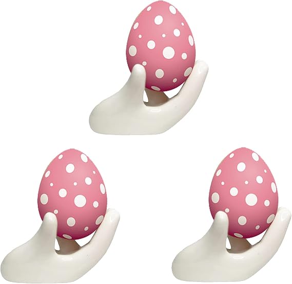 3pcs White Ceramic Easter Egg Cups, Creative Hand Shaped Display Stand, Ideal for Hard Boiled Eggs, Suitable for Restaurants, Kitchens, Home Decorations