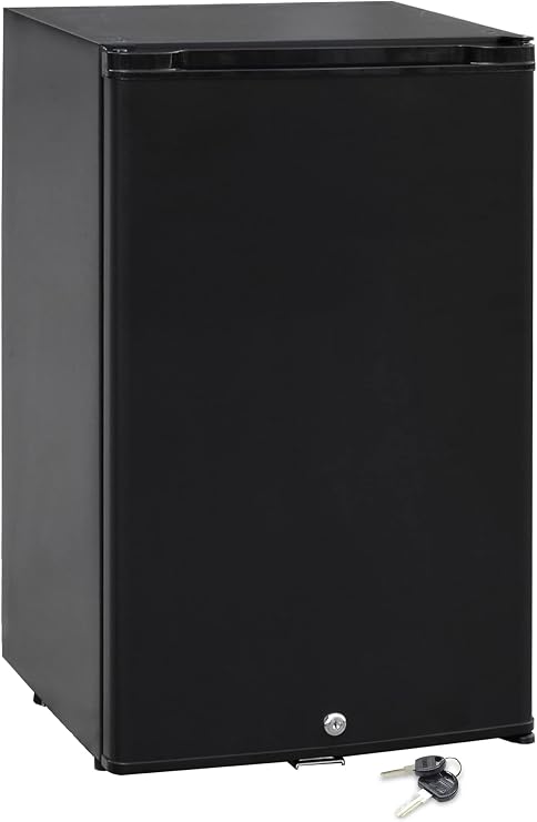12 Volt RV Fridge With Lock and Key, 1.76 Cu. Ft Small Silent Lockable Upright Mini Refrigerator for Semi Truck, 12v/110v Cooler Quiet No Noise for Office Apartment Bedroom Marine Dorm Patio, Black