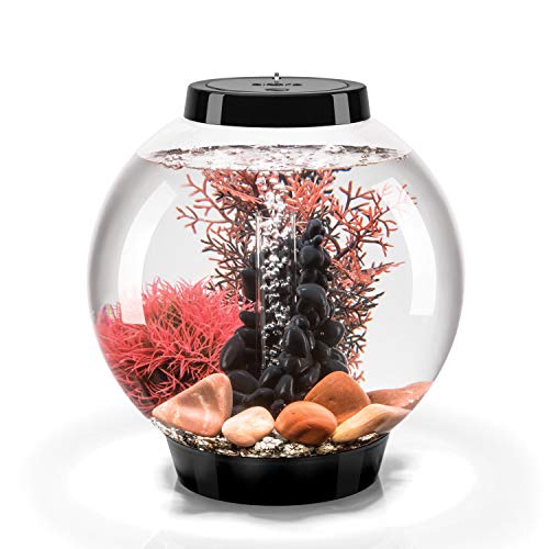 biOrb Classic 15 Complete Aquarium Set, Black, 4-Gallon Aquarium with Red Stone River Decor and White LED Light