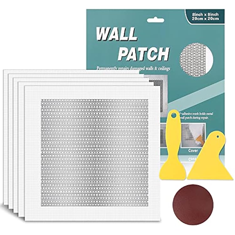 5 Pieces Drywall Repair Patch 8 inch x 8 inch, Self Adhesive Fiberglass Wall Repair Patch Kit, Aluminum Wall Repair Patch for Drywall Plasterboard Holes