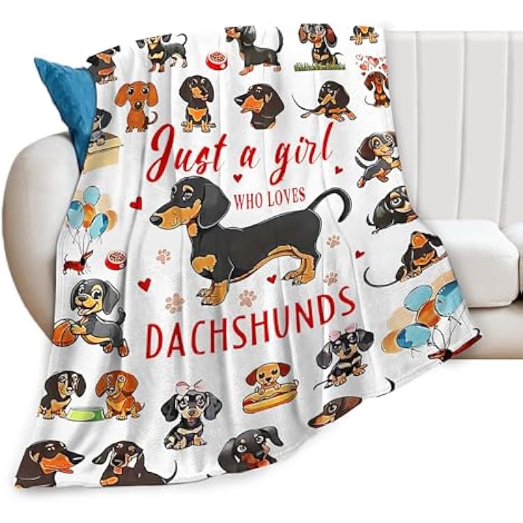 SweetFox Just A Girl Who Loves Dachshunds Blanket, Dachshund Dog Decor Throw Blanket Gifts for Girls Boys Lover Super Warm Soft Plush Fleece Flannel Bedding Blankets for Kids Adults Men Women 50X40