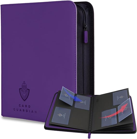 Card Guardian Toploader 4 Pocket Premium Binder with Zipper, Purple