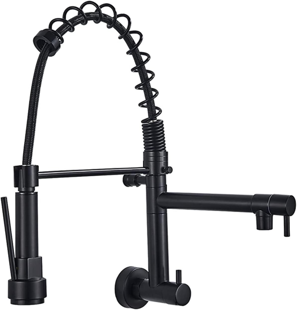 Kitchen Faucet With Pull Down Sprayer Single Cold Water Pull Out Spring Kitchen Faucets Commercial Modern Kitchen Sink Faucet Brass Wall Mount Sink Tap 2 Spout With Standard Fittings,Black Black