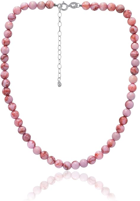 SEA OF ICE Precious Gemstone 6mm Round Beads Necklace 14" Plus 2" Extender with Sterling Silver Spring Ring Clasp