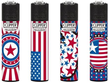 Clipper Lighters National Stars (4 Pack) Red,White, Blue