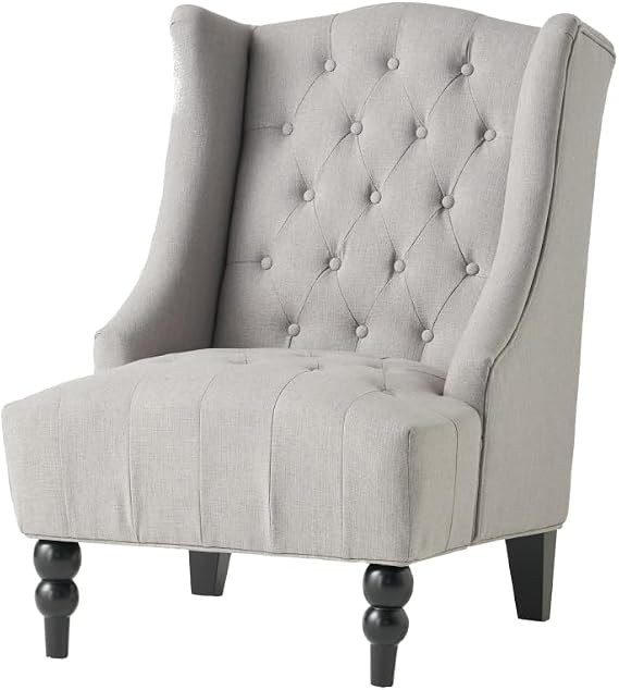 Upholstered Wingback Recliner Chair, Modern Teal Fabric Armchair with Diamond Tufted Back, Sturdy Birch Wood Legs for Living Room, Comfortable and Stylish Accent Chair (Silver + Fabric)