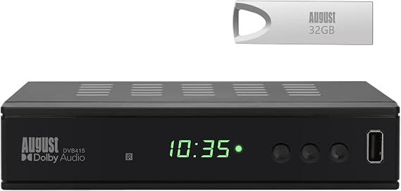 August DVB415 Freeview HD Box Recorder - 1080P Set Top Receiver Boxes for TV with Multimedia Player PVR for Recording, EPG, Timeshift, HDMI Scart, TV Aerial Required, 32G USB Stick Included