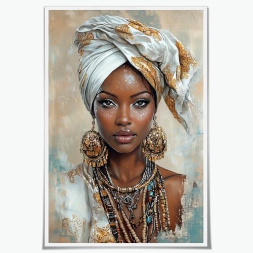 African Art Poster Black Girl Canvas Wall Art Black Woman Print Traditional Symbols Painting Inspirational Afrocentric Cultural Wall Decor for Living Room Office 8x12inch Unframed