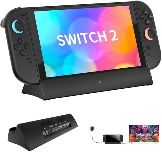 Switch2用TVドックステーション、Switch 2ドッキングステーション、4K@120Hz HDMI出力/Type Cポート/3.0USBポート付き、公式Switch2ドックの交換用、最新バージョンシステム対応。
