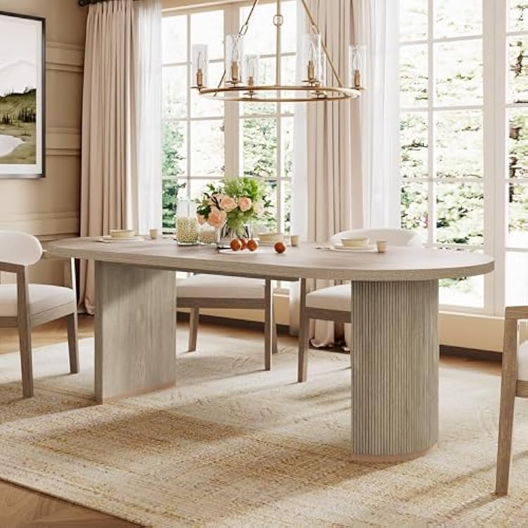 Christopher Knight Home Lancas Modern Minimalist Wooden Indoor Dining Table - Oval Top Pedestal Design - Dining Table Set for 6 - Light Ash Finish - Restaurant, Family Gatherings, Kitchen, Dining Room