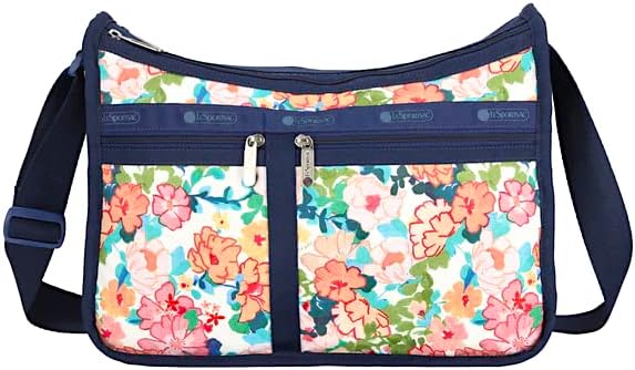 LeSportsac Colorful Garden Deluxe Everyday Crossbody Bag  Cosmetic Bag, Style 7507Color E625, Vibrant & Festive Blooms Artfully Arranged, Tropical Hues of Pink, Peach, Yellow  Variegated Greenery