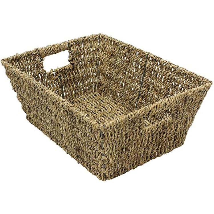 JVL Seagrass rectangular storage basket 37 x 28 x15cm home office caravan