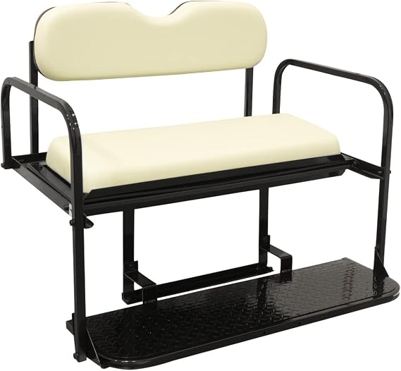 Buggies Unlimited EZGO RXV Golf Cart Rear Flip Seat Kit with Steel Frame | Compatible with 2016 & Newer EZGO RXV/Freedom RXV Models (Stone Beige 2016+)