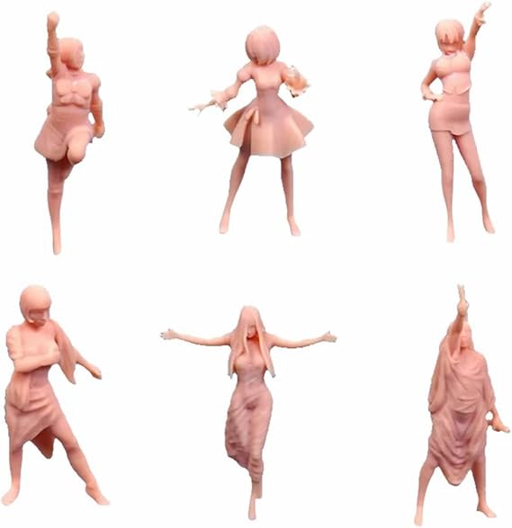 (6 Pcs 1/64 Figure Sexy Girls Hold Miniature Loli Model Sand Table Villain Scene Need to Be Colored by Yourself