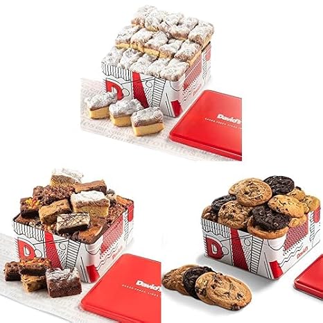 Deluxe Dessert Extravaganza Bundle: Enjoy David's Cookies Gourmet Crumb Cake, Assorted Brownies, Crumb Cake Gift Basket Tin, and 2lbs of Delectable Fresh Baked Cookies
