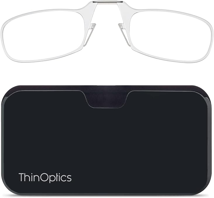 ThinOptics unisex-adult Reading Glasses + Black Universal Pod Case | Clear Frames, 2.00 Strength Readers Clear Frames / Black Case, 44 mm