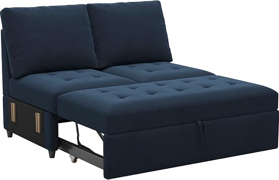 Belffin Pull Out Sofa Bed Module Part for Modular Sectional Sleeper Sofa Armless Loveseat with Pull Out Bed for Sectional Couch Blue