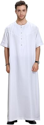 GladThink Mens Muslim Thobe With Short Sleeves and Round Neck