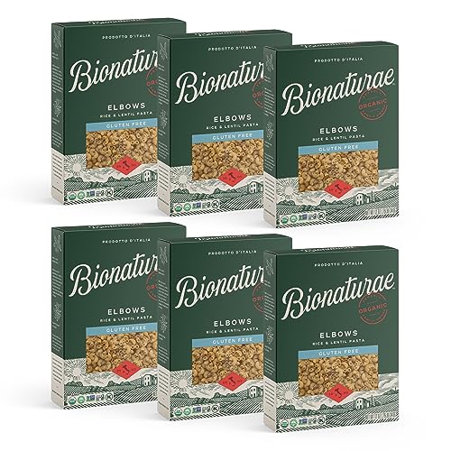 Bionaturae Elbow Pasta Noodles - Gluten Free Pasta Organic, Rice & Lentil Pasta, Kosher Certified, High Protein, Non-GMO Verified, USDA Certified, Gluten Free Pastas, Crafted in Italy - 12 Oz, 6 Pack