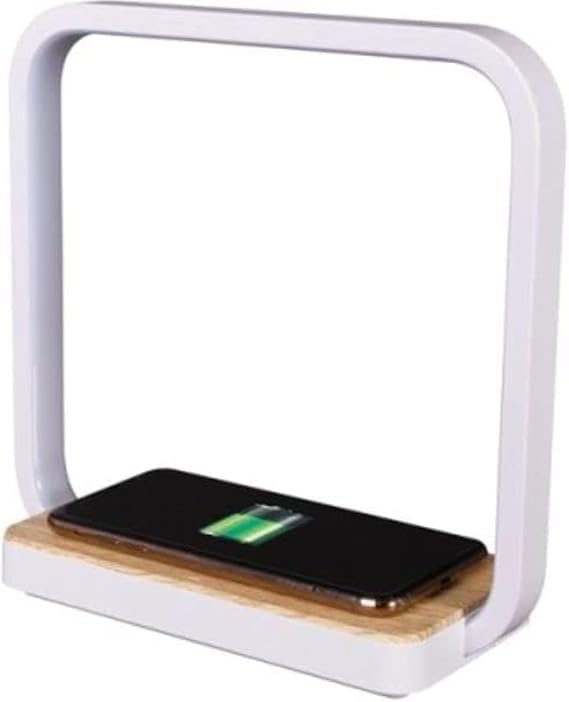 OttLite Wireless Charging Station and Night Light, White | 2.1A USB Port | Night Light | 3 Brightness Settings | Wood-Grain Modern Design