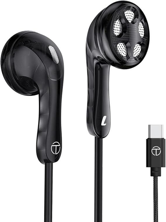 TRN HiFi Flat IEM Earphones,14.2mm Large Dynamic Driver Unit in Ear Monitor Headphones,Inears iems for Gaming,Ear Buds Wired (Type C-with mic, Black)